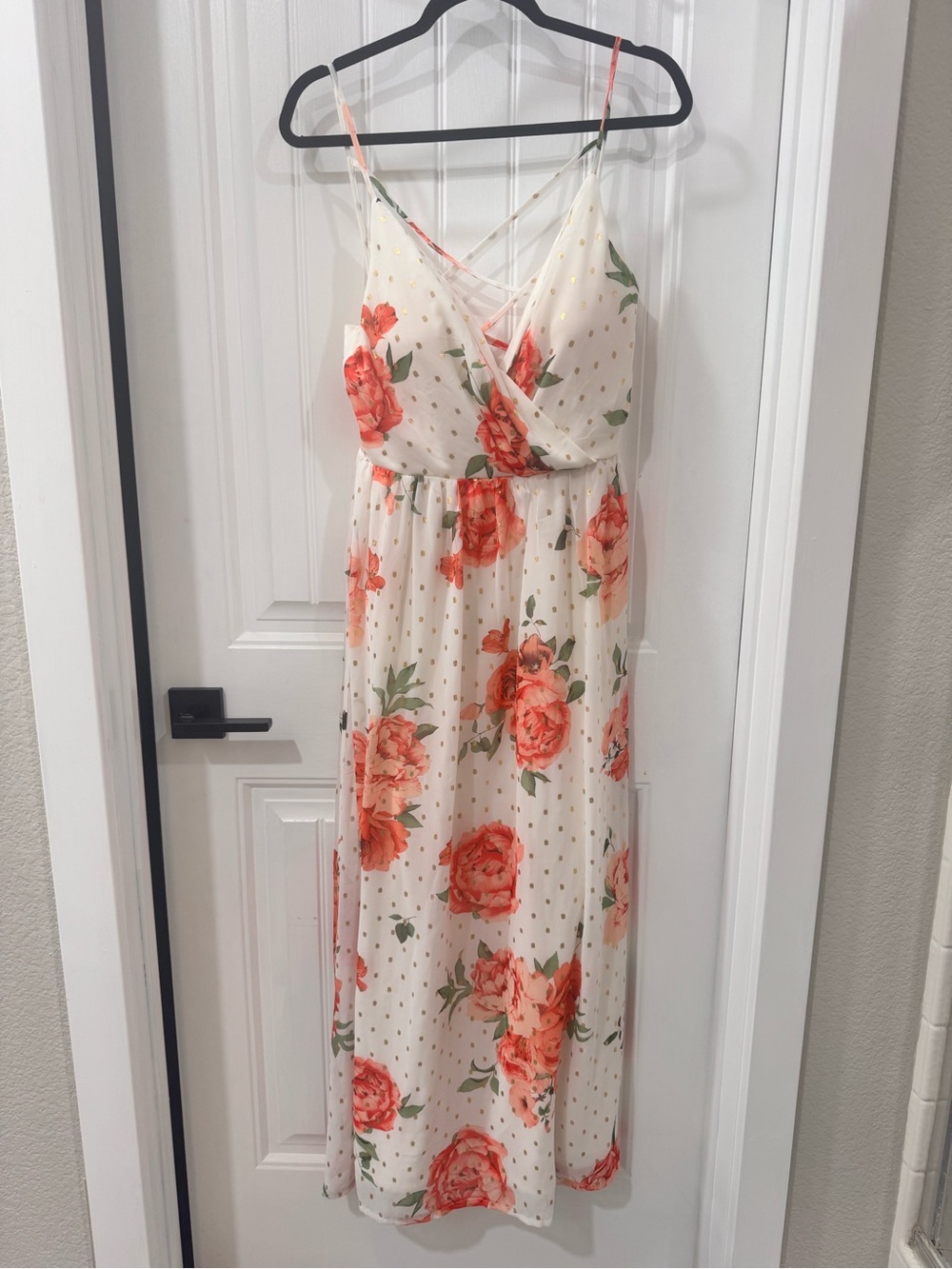 Trixxi Cream Maxi Dress with Coral Floral Print